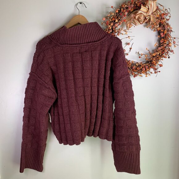 Free People OB1818530 Care Soul Searcher Mock Neck Sweater MEDIUM in Wine Heathe - Picture 5 of 9